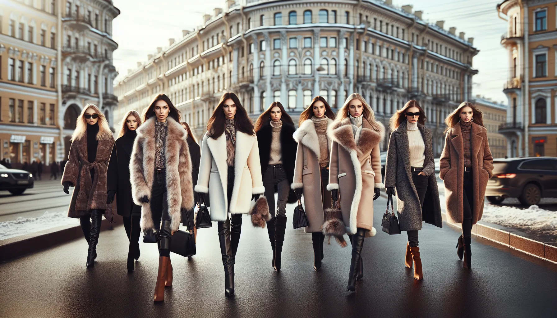 Femmes elegantes marchant dans les rues de Saint-Petersbourg illustrant le style vestimentaire russe contemporain